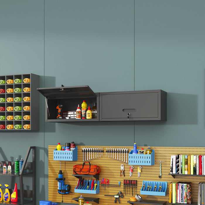 Heavy Duty, Metal Wall Mounted Tool Storage Cabinet Steel Metal Garage Storage Cabinet - Black / Gray
