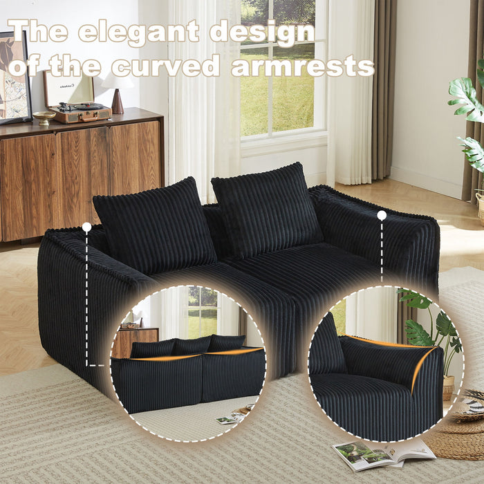Minimalist Sofa With Curved Lines And Horn Shaped Throw Pillows