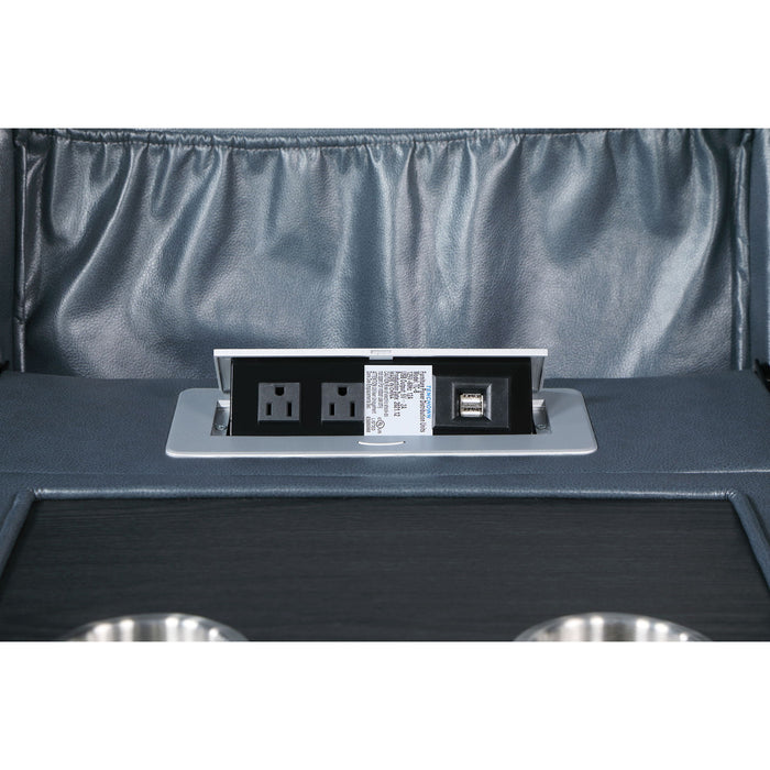 Stanwicke - Motion Reclining Sofa With Drop Down Table - Blue