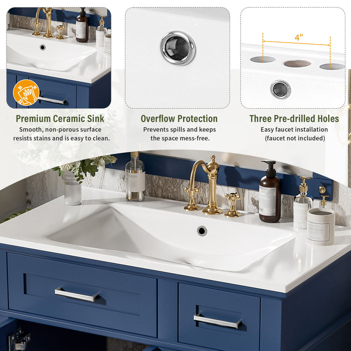 Modern Bathroom Vanity With Sink, Storage Cabinet, Soft Close Doors, Deep & Standard Drawers