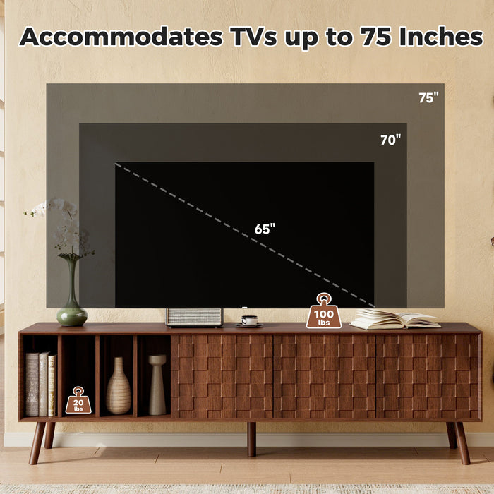 TV Stand With 5 Legs, Media Console Table For Tvs Up To 75" - Walnut