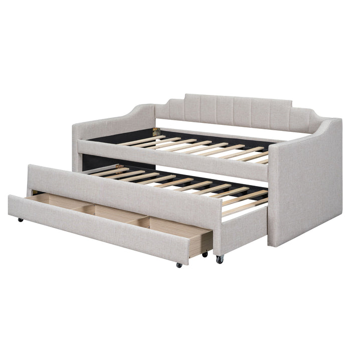 Upholstered Simple Design Daybed With Trundle And 3 Drawers