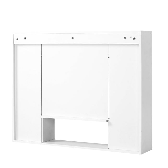 Wall Mounted Medicine Cabinet With 5 Adjustable Shelves, Exquisite Carving - White