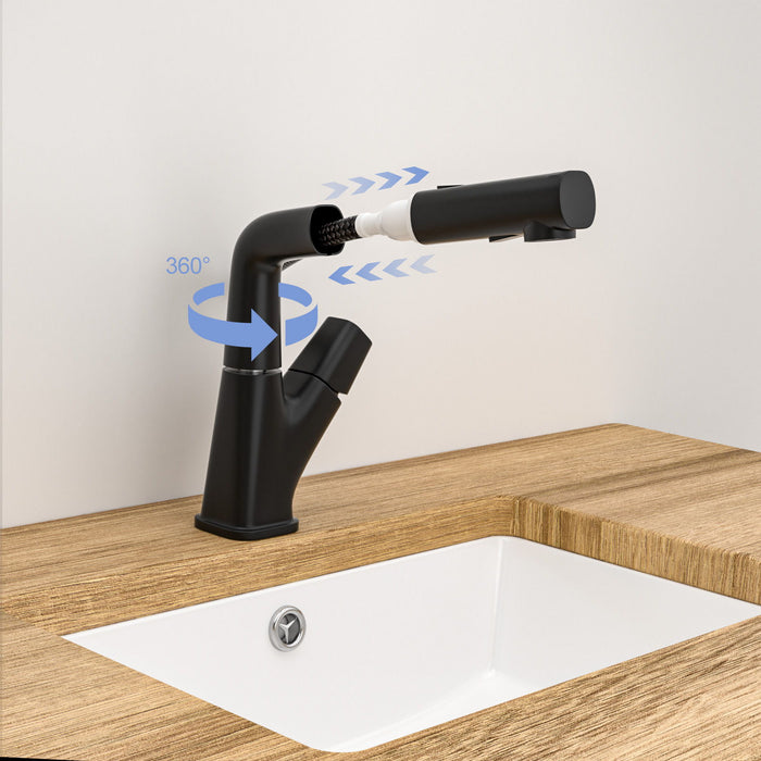Pull Down Bathroom Sink Faucet With Three Water Modes And Construction - Matte Black