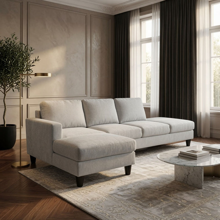 2 Piece L - Shaped Left Chaise Sectional Sofa With Ottoman, Living Room Furniture - White / Gray