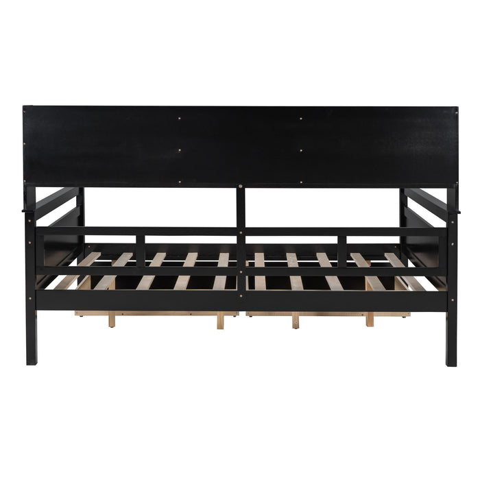 Daybed, Wood Slat Support, With Bedside Shelves And Two Drawers