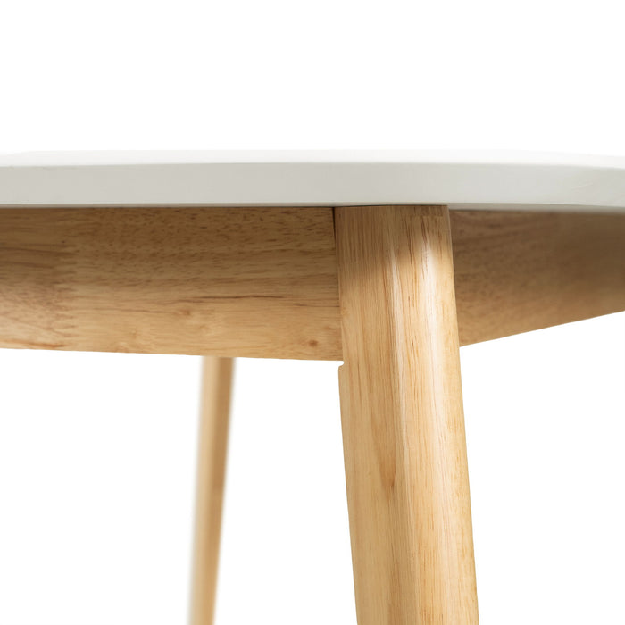 Dining Table With Splayed Rubberwood Legs & Faux Wood Tabletop, Mid Century Modern - White Oak