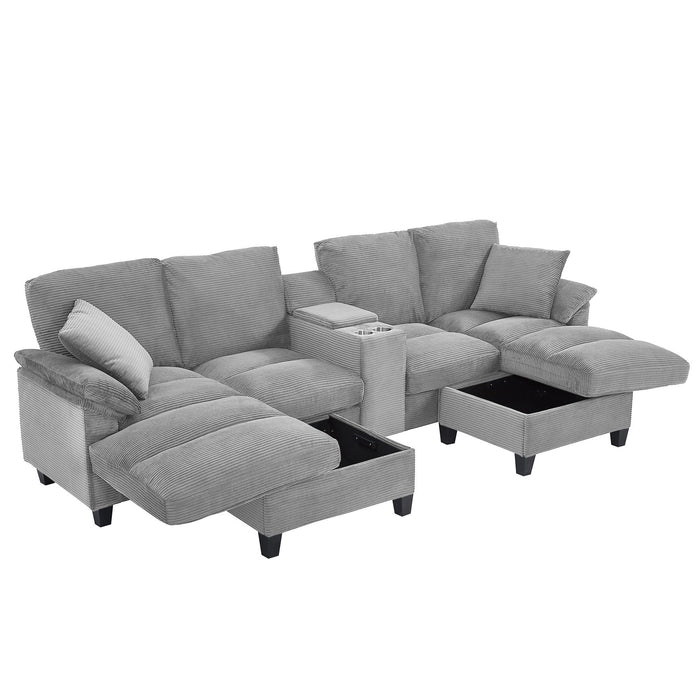 Modern U - Shaped Sectional Sofa With Storage Ottomans, USB Ports, And Cup Holders