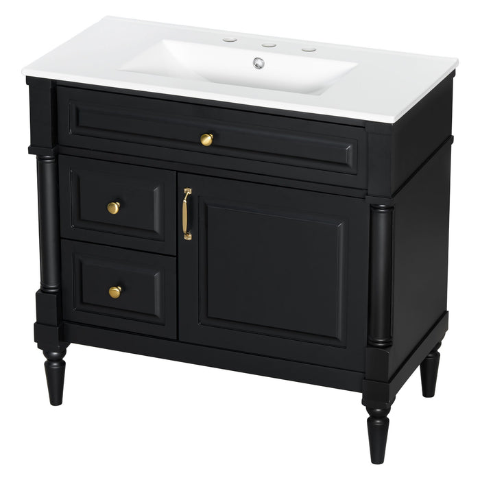 Freestanding Bathroom Vanity With Sink, Adjustable Shelf, Flip Drawer