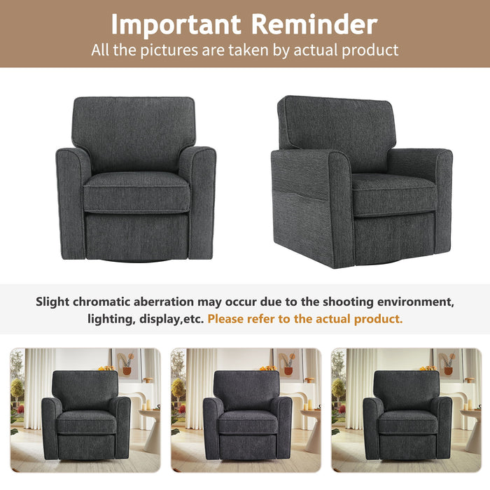 360° Swivel Accent Barrel Armchair With Side Pockets, Compact Design