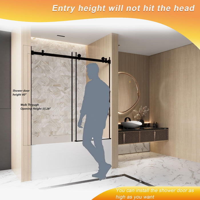 Frameless Single Sliding Shower Door, Square Tube Track