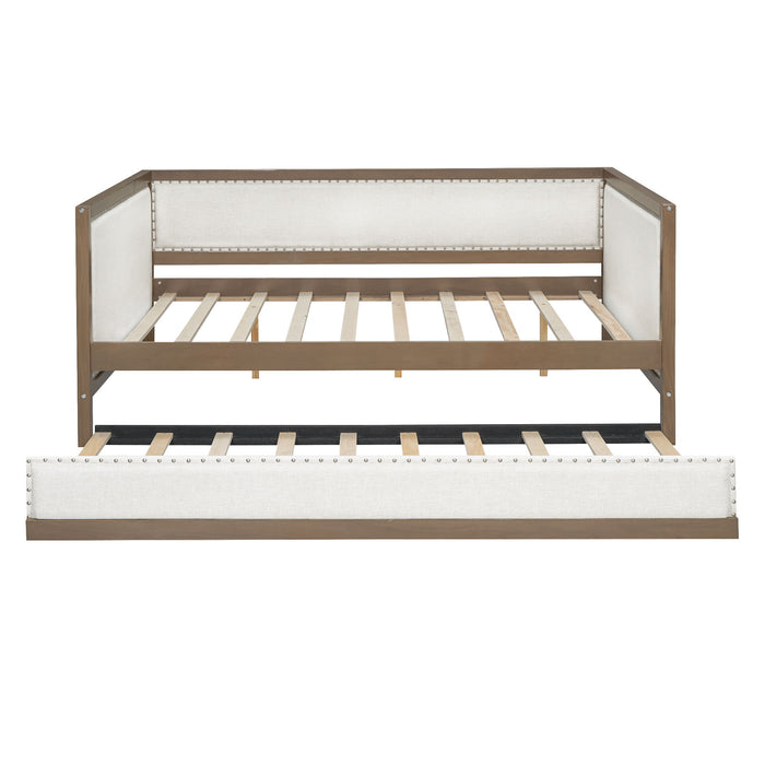Full Size Daybed With Trundle And Nailhead Decoration - Wood