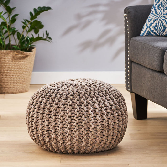 Moro - Knitted Cotton Round Pouf With Pumpkin Shape