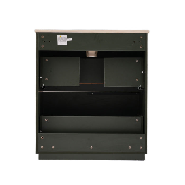 Fluted Bathroom Vanity With Ceramic Sink, Soft Close Slides