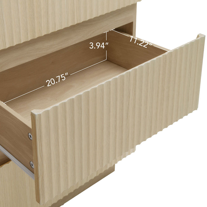 Fluted 6 Drawers Dresser, Double Dresser Chest Of Drawers, Modern Chest Of Drawers With LED, Drawer Organizer For Bedroom, Living Room, Hallway - Natural