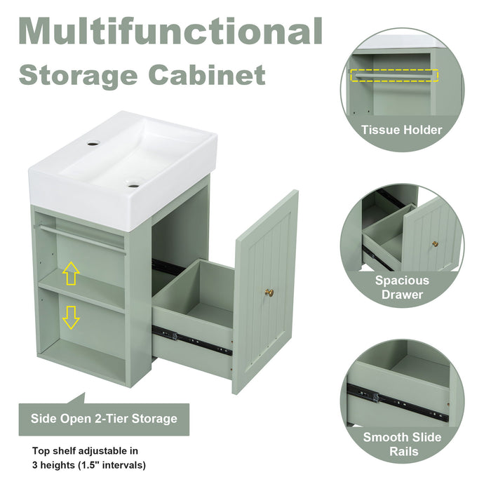Modern Bathroom Vanity With Sink, Storage Cabinet, Drawer & Side Shelf