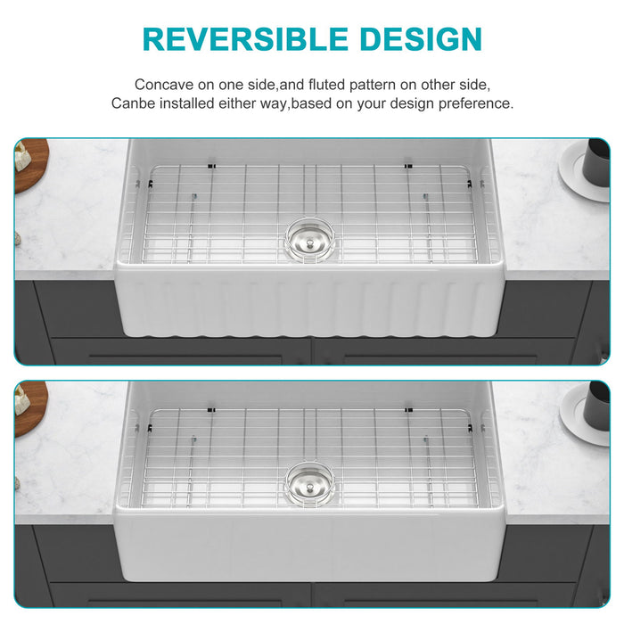 Ceramic Farmhouse Sink With Deep Basin And Stainless Steel Grid