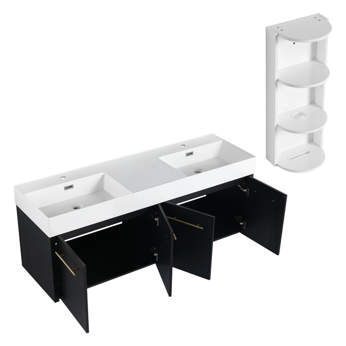 Modern Wall Mounted Bathroom Vanity With Resin Sink And Storage Rack