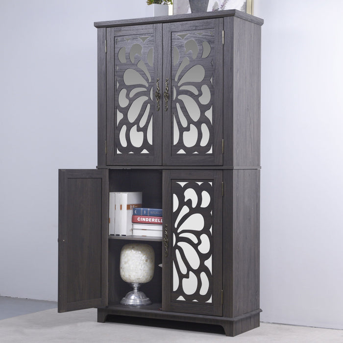 Modern Sideboard Buffet With 4 Mirrored Doors, Adjustable Shelves