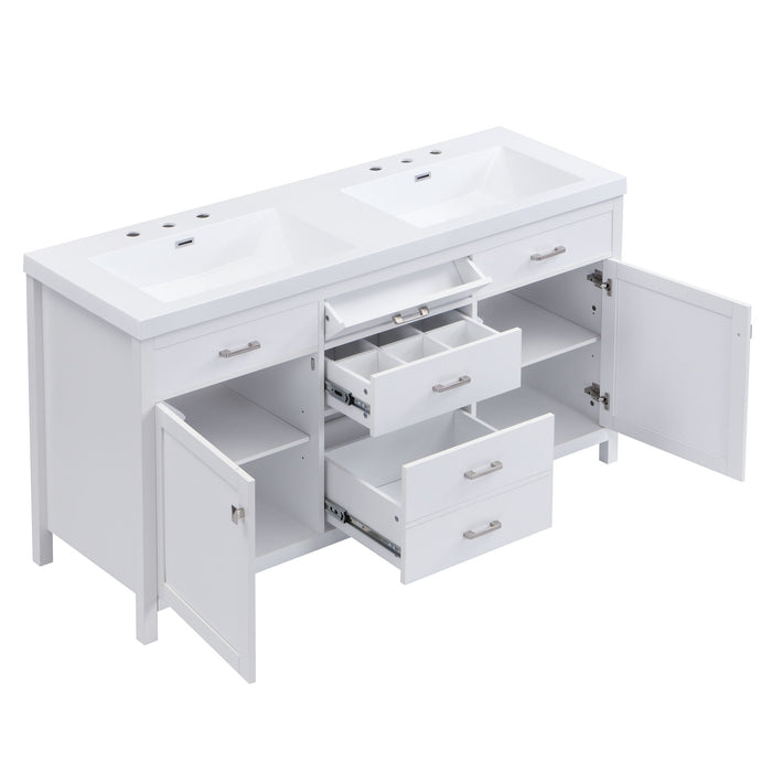 Double Sink Bathroom Vanity With Top, Soft Closing Doors & Drawers, Tip Out Drawer, 2 Cabinet Doors, Adjustable Shelf - White