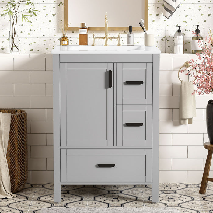 Bathroom Vanity With Sink, Soft Close Door, Double Layer Door Shelf And 3 Drawers - Gray