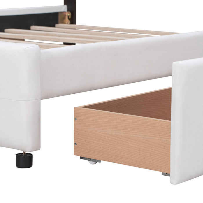 Upholstered Platform Bed With Classic Headboard And Drawers, No Box Spring Needed
