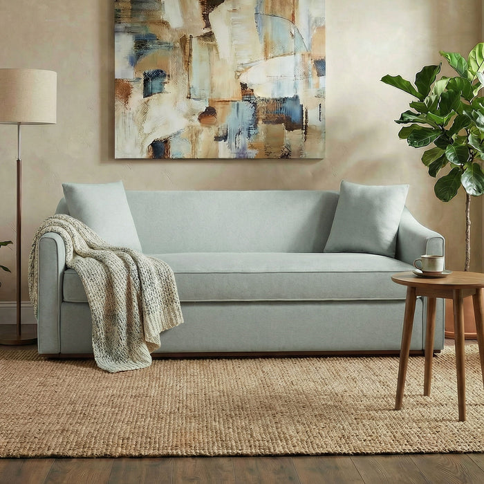 3 Seater Sofa With Wrap Around Armrests And Throw Pillows