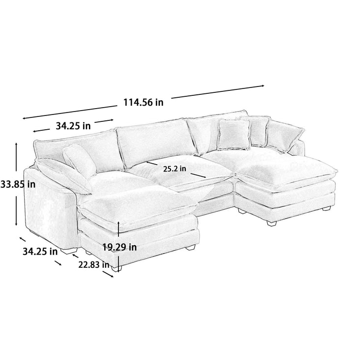 Modular Oversized Cushion Sofa With Ottoman, Low Back, Deep Seating Sofa Set