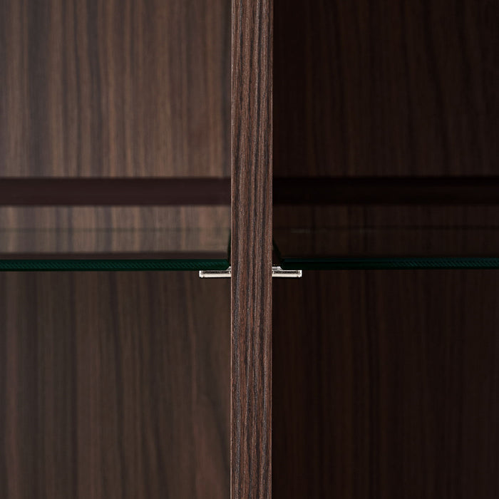 Modern Style Tall Display Cabinet With LED Lighting, Tempered Glass Door, 2 Drawers