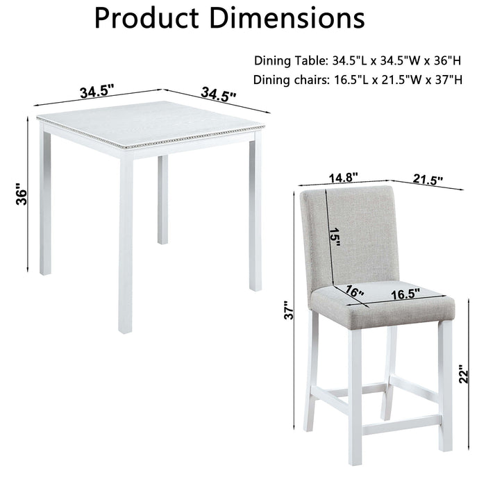 5 Piece Counter Height Table Set, Square Table And 4 Upholstered Chairs