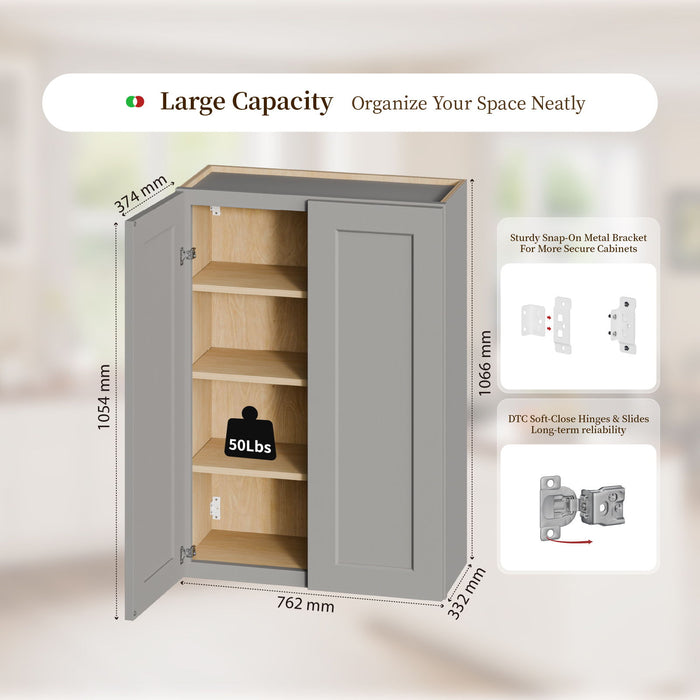 Shaker Wall Cabinet With Soft-Close Doors, Adjustable Shelves
