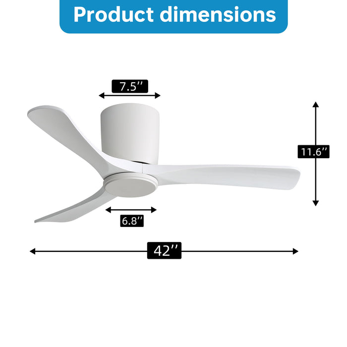 42" Flush Mount Ceiling Fan With 3 Blades, DC Reversible Motor
