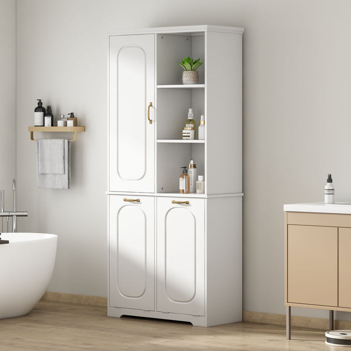 Freestanding Tall Storage Cabinet With 2 Tilt Out Hampers