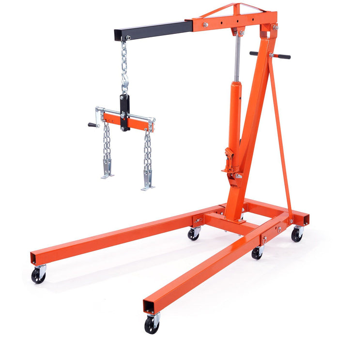 Hydraulic Engine Hoist With Lever, 2 Ton Capacity, Foldable Design For Auto Repair - Orange