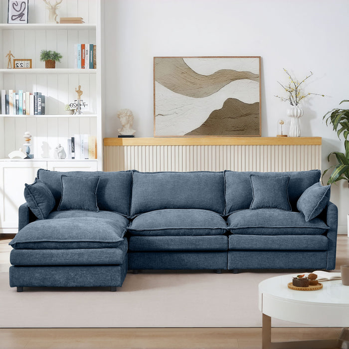 L Shaped Modular Sectional Sofa With Movable Ottoman, 3 Seater Comfortable Seating