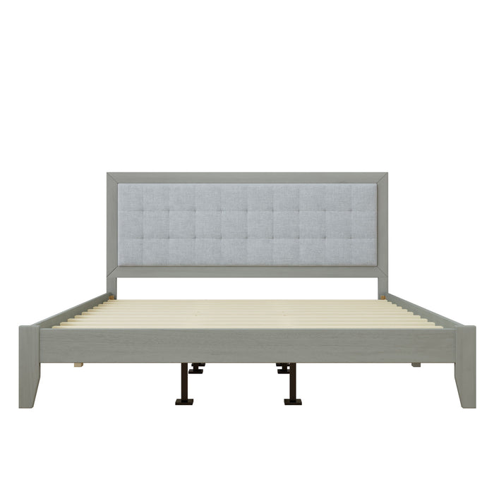 Mid Century Modern Platform Bed With Upholstered Headboard