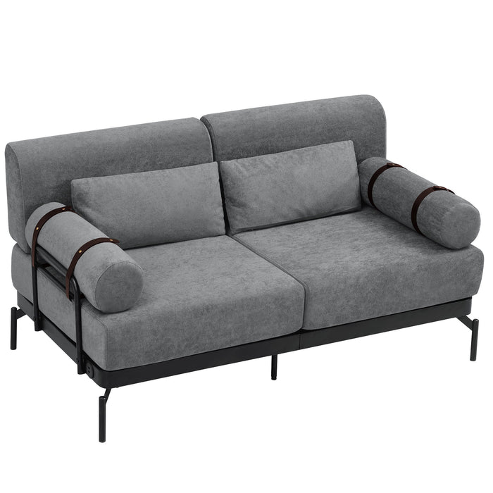 Modern Loveseat Sofa 2 Seater With USB Ports, Cylindrical Armrests