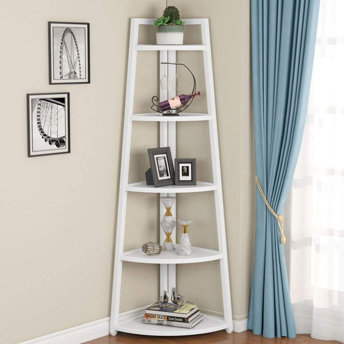 Tall 5 Tier Corner Bookshelf For Living Room