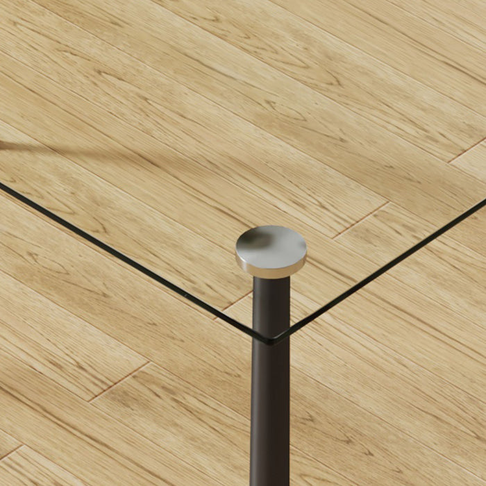 Modern Rectangular Glass Dining Table With Tempered Glass Top And Metal Legs For 4 - 6 People - Black / Transparent