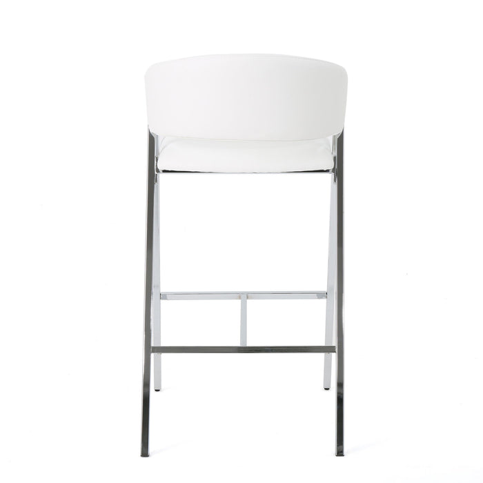 Modern Bar Stools With Low Back And Arms And Durable Metal Frame (Set of 2) - Ivory