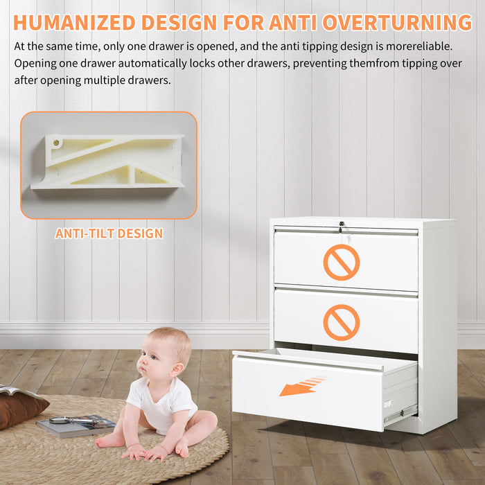 Lateral File Cabinet, Locking Heavy Duty, Anti-Tip Safety Interlock, Vertical Storage For Letter/Legal/A4 Files