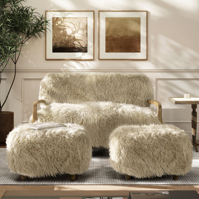 Enchante - New Zealand Sheepskin Rectangular Accent Ottoman - Taupe / Natural