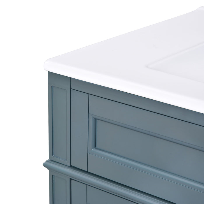 Bathroom Vanity With Top Sink, Storage Cabinet With 2 Drawers And Tip Out Drawer, Rectangular Design - Blue