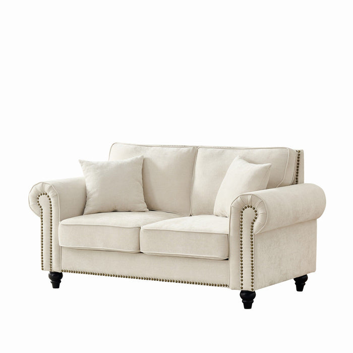 2 Seater Sofa With Rolled Arms, Tufted Upholstered Couch