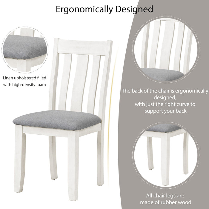 Retro Style 7 Piece Dining Table Set With Extendable Table And 6 Upholstered Chairs - Gray / White