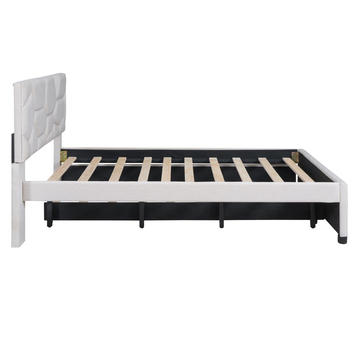 Upholstered Platform Bed With Brick Pattern Headboard And Twin Long Size Trundle