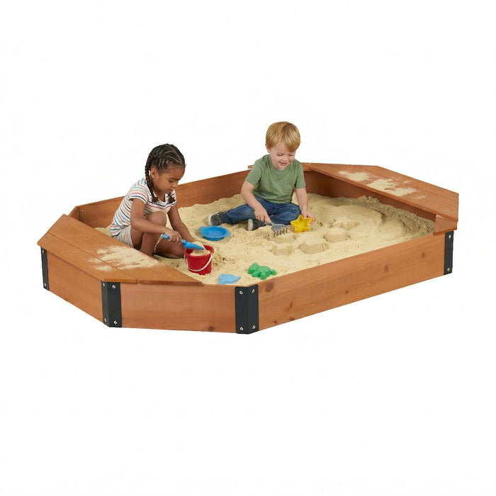Octagon Sandbox With Storage, Sandpit With Cover And Liner For Backyard
