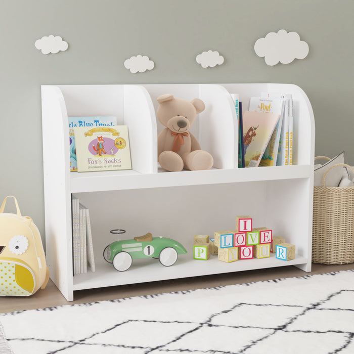 Bookcase With 4 Compartments, Storage Shelf For Toys And Books - White