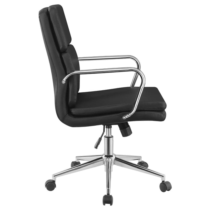 Upholstered Office Chair With Caster Wheels, Adjustable Height - Black