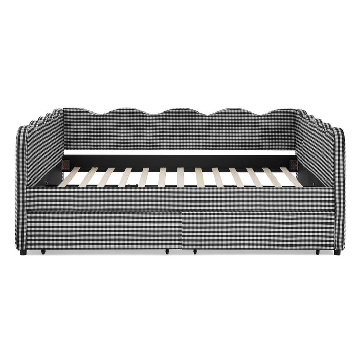 Gingham Daybed With USB Charging Port, Wave-Shaped Design
